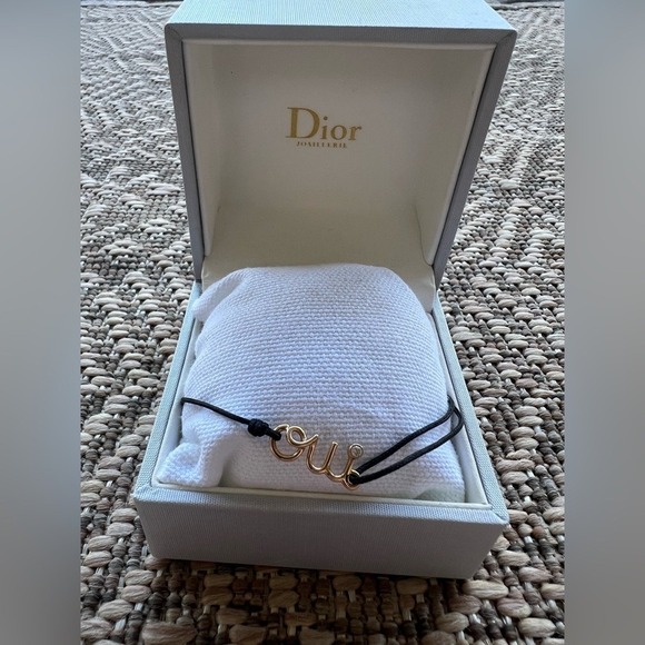 Dior Jewelry - Authentic Dior Gold 'Oui' Bracelet Rose Gold Diamond Black Cord